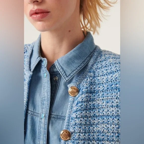 NEW Ba&sh Bash Guspa Cardigan Jacket in  Blue Crochet | size 1 / S - Picture 3 of 12
